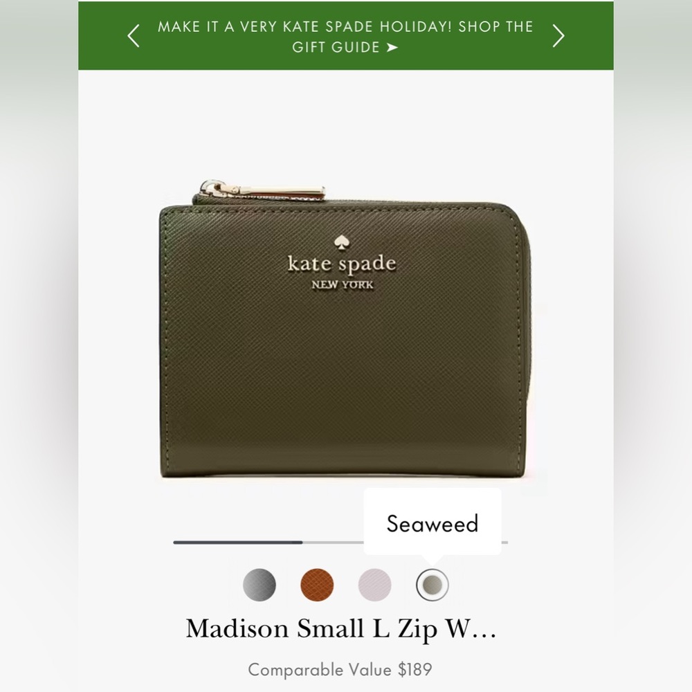 Kate Spade Olive Green Leather Wallet